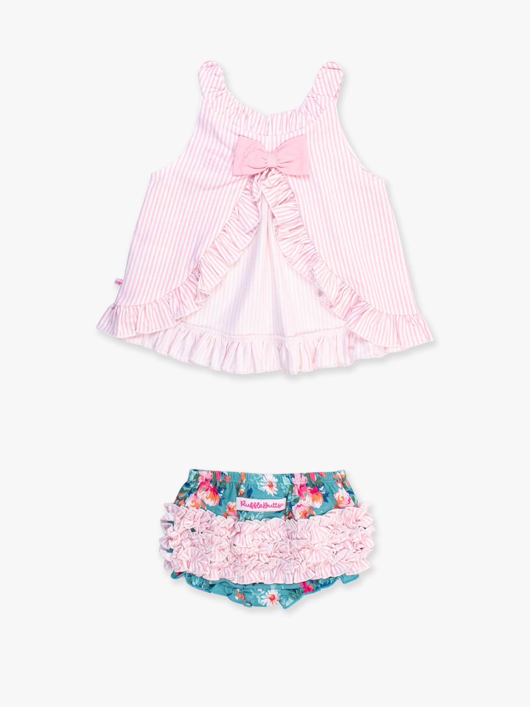 RuffleButts + RuggedButts - Baby Girls Fancy Me Floral Knit Swing Top and Bloomer Set
: Blue / 18-24m