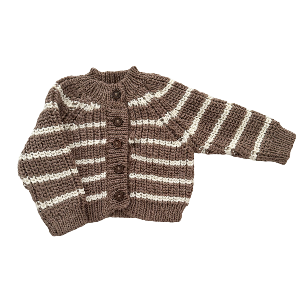 The Blueberry Hill - Rib Knit Stripe Cardigan, Tan | Baby & Kid Sweater: M; 2-3Y