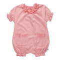 babysoy Inc - Basic Bubble Romper: Petal in soft pink with ruffled neckline, puff sleeves, and gathered pockets, crafted for cozy, stylish baby essentials in neutral tones.