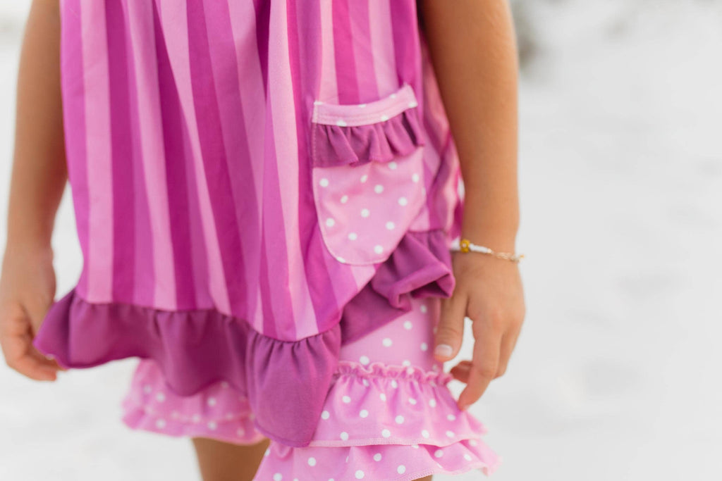 Adorable Sweetness - Kids Pink Purple Polka Dot Spring Ruffle Pocket Short Set