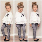 Fennco Styles - Ruffle Layered Blouse & Grey Tartan Pant 2pcs Girl Outfit: 1-2T