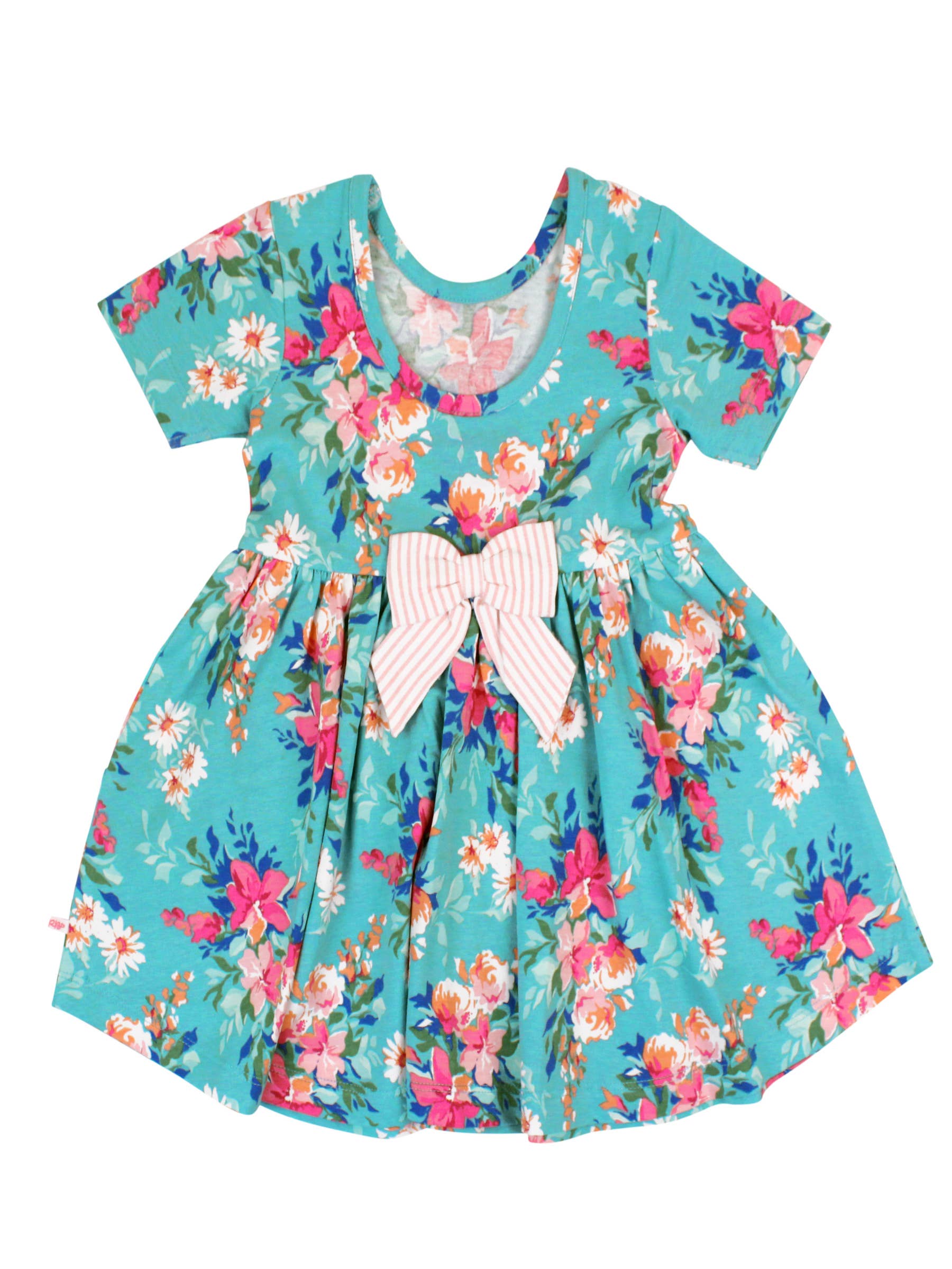 RuffleButts + RuggedButts - Girls Fancy Me Floral Short Sleeve Knit Twirl Dress
: Blue / 3T