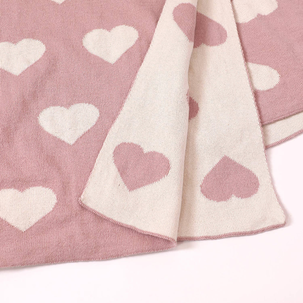 Viverano Organics - Hearts Reversible Sweater Knit Baby Blanket Organic Cotton