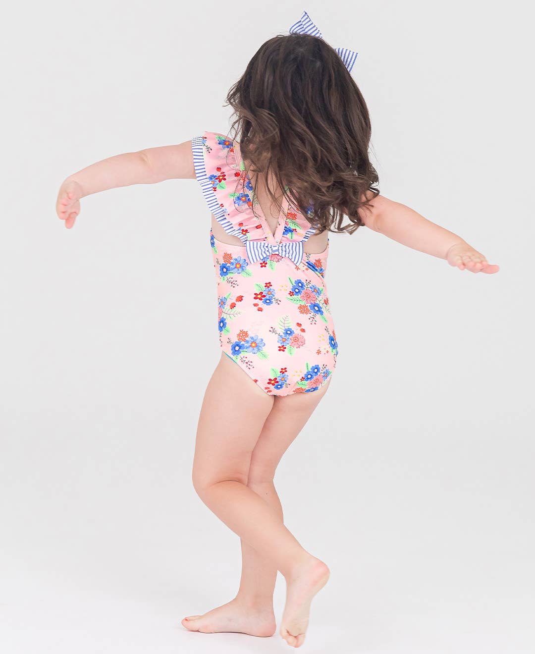 RuffleButts + RuggedButts - Girls Coastal Breeze Floral Bow V-Back One Piece Swimsuit
: Pink / 4T