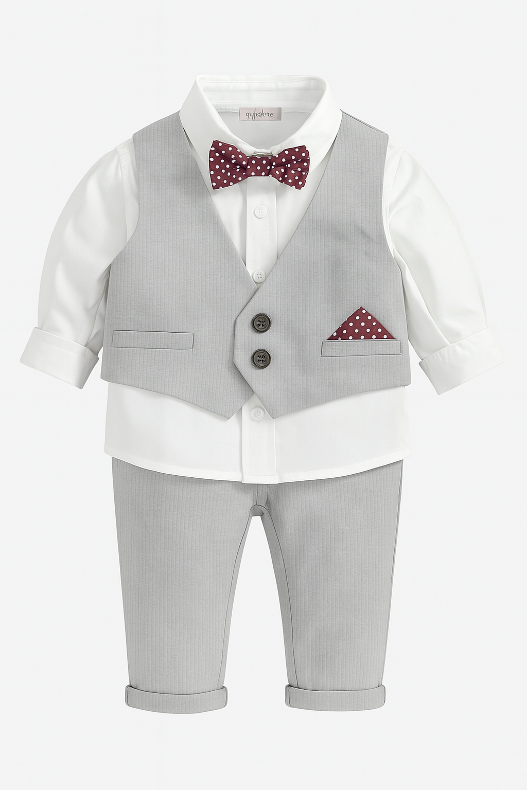 Fennco Styles - Grey & White 4pcs Tuxedo Boy Outfit: 6-12m