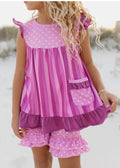 Adorable Sweetness - Kids Pink Purple Polka Dot Spring Ruffle Pocket Short Set
