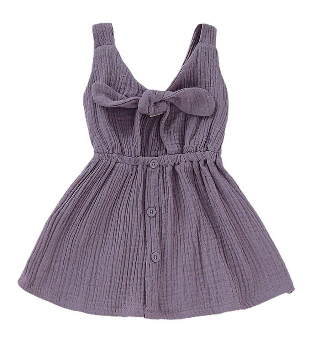 Fennco Styles - Front Tie Bowknot Gauze Cotton Girl Dress: Purple / 1-2T