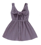 Fennco Styles - Front Tie Bowknot Gauze Cotton Girl Dress: Purple / 1-2T