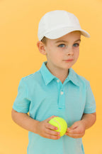 RuffleButts + RuggedButts - Boys Bright Aqua Micro Stripe Knit Short Sleeve Performance Polo
: Blue / 6-12m