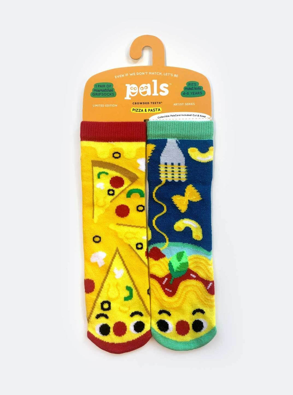 Pals Socks - Pizza & Pasta Mismatched Non-Slip Food Socks for Kids: Ages 9-12