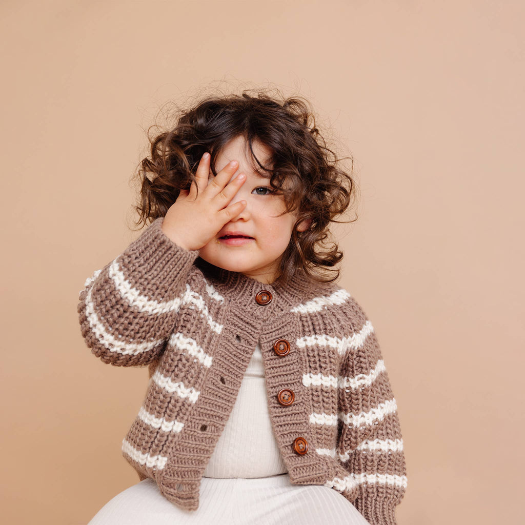 The Blueberry Hill - Rib Knit Stripe Cardigan, Tan | Baby & Kid Sweater: M; 2-3Y