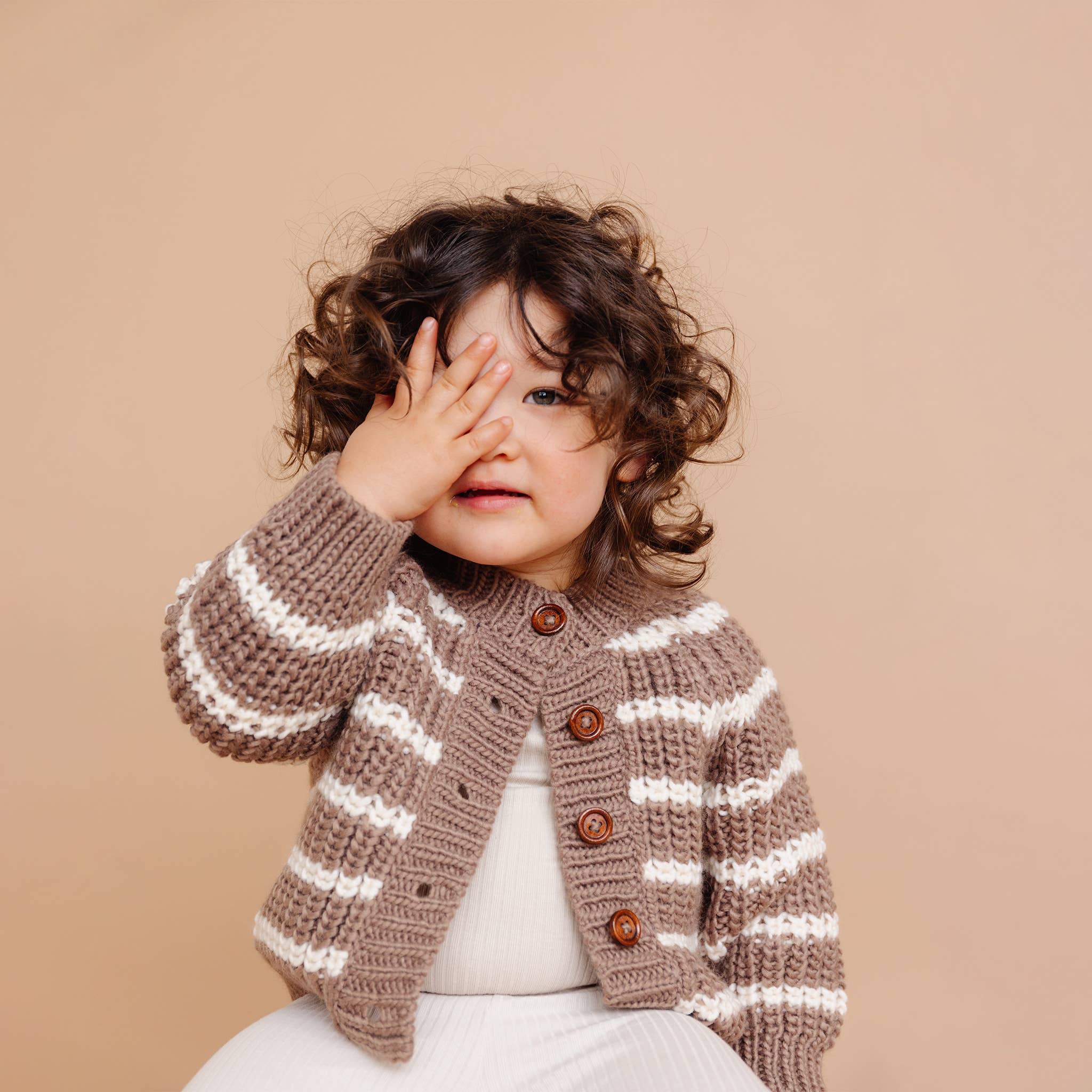 The Blueberry Hill - Rib Knit Stripe Cardigan, Tan | Baby & Kid Sweater: M; 2-3Y