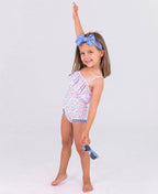 RuffleButts + RuggedButts - Girls Sparkle Shimmer On Single Ruffle One Piece Swimsuit: Blue / 3T