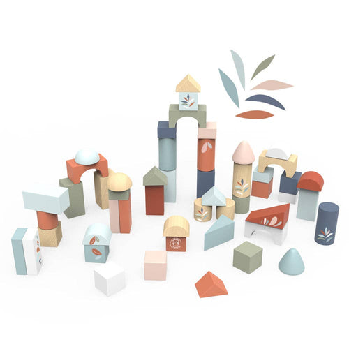 Speedy Monkey - Building Blocks (50 pieces) in soft neutral tones with nature-inspired patterns, designed for imaginative play and educational learning in a curated children’s boutique.