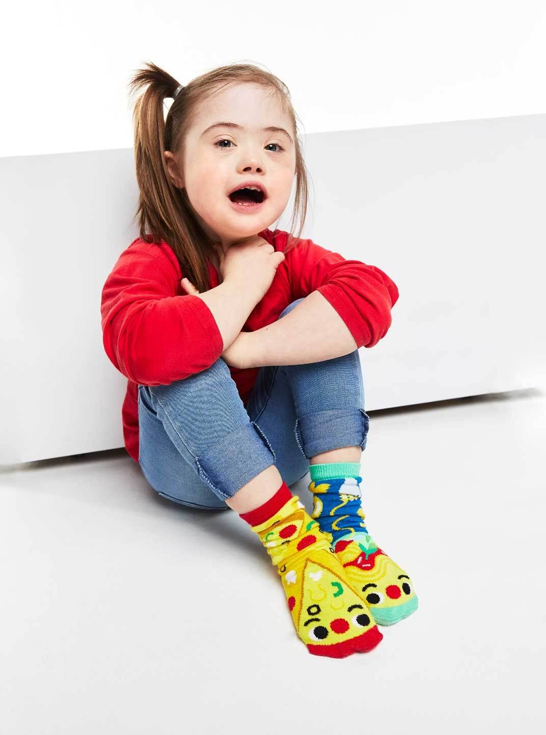 Pals Socks - Pizza & Pasta Mismatched Non-Slip Food Socks for Kids: Ages 9-12