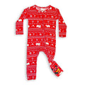 Bellabu Bear - Polar Isle Red Bamboo Christmas Baby Sleepwear featuring a cozy red one-piece with white polar bear and winter-themed patterns, perfect for stylish kids clothing.