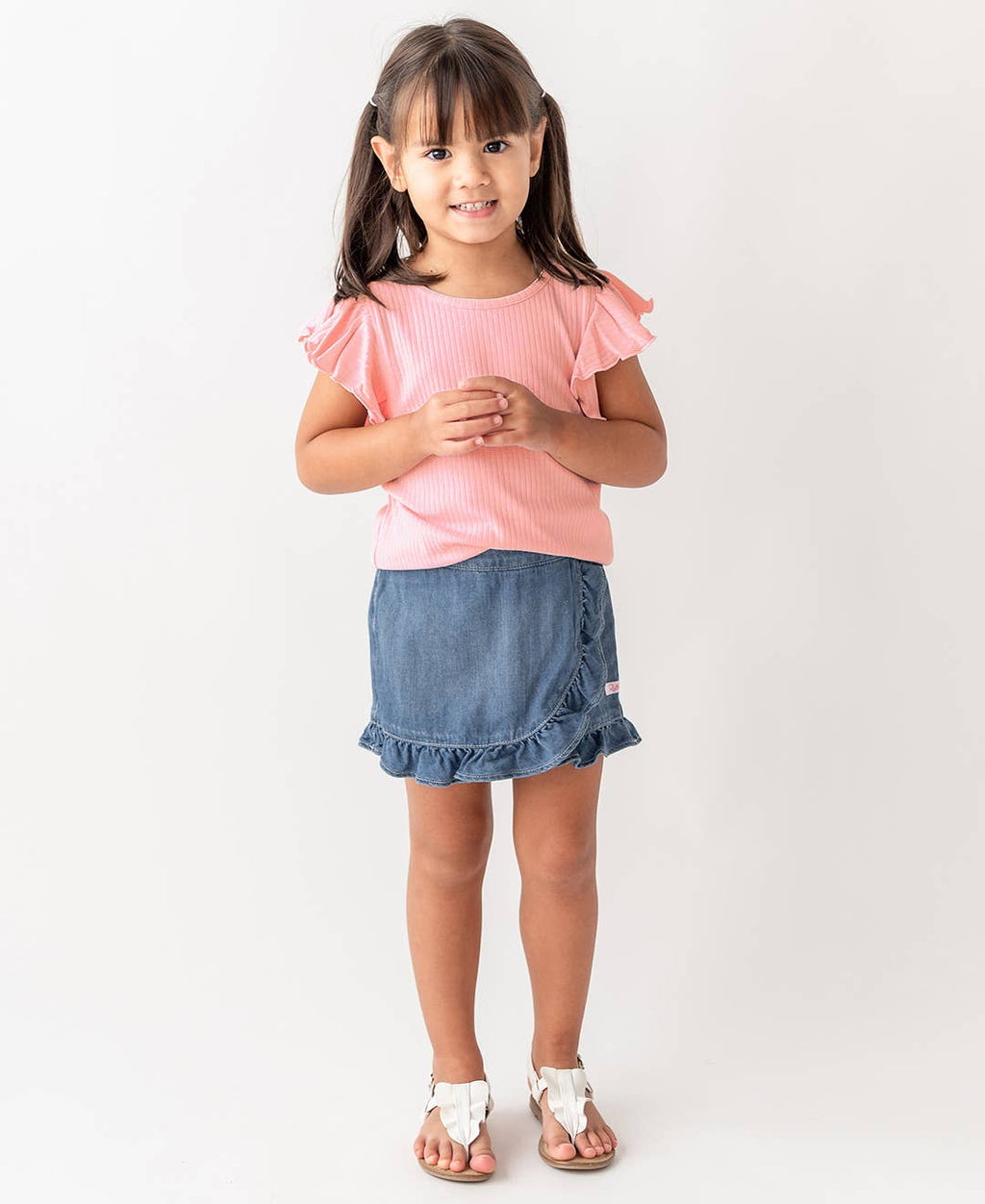 RuffleButts + RuggedButts - Girls Light Wash Ruffled Jean Skort
: Blue / 2T