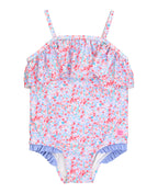 RuffleButts + RuggedButts - Girls Sparkle Shimmer On Single Ruffle One Piece Swimsuit: Blue / 3T