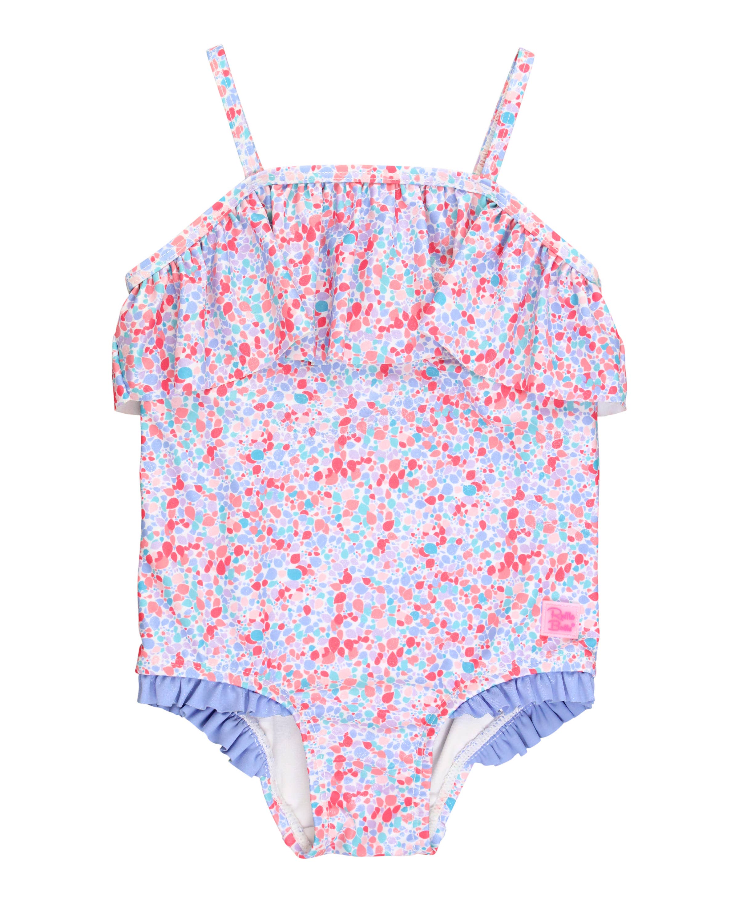 RuffleButts + RuggedButts - Girls Sparkle Shimmer On Single Ruffle One Piece Swimsuit: Blue / 12-18m