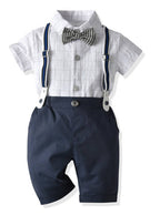Fennco Styles - White & Navy Plaid Bowtie 3pcs Boy Outfit: 3-4T
