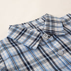 Fennco Styles - Blue Plaid Boy Cotton Button-Down Short-Sleeve Dress Shirt: 120/4-5T