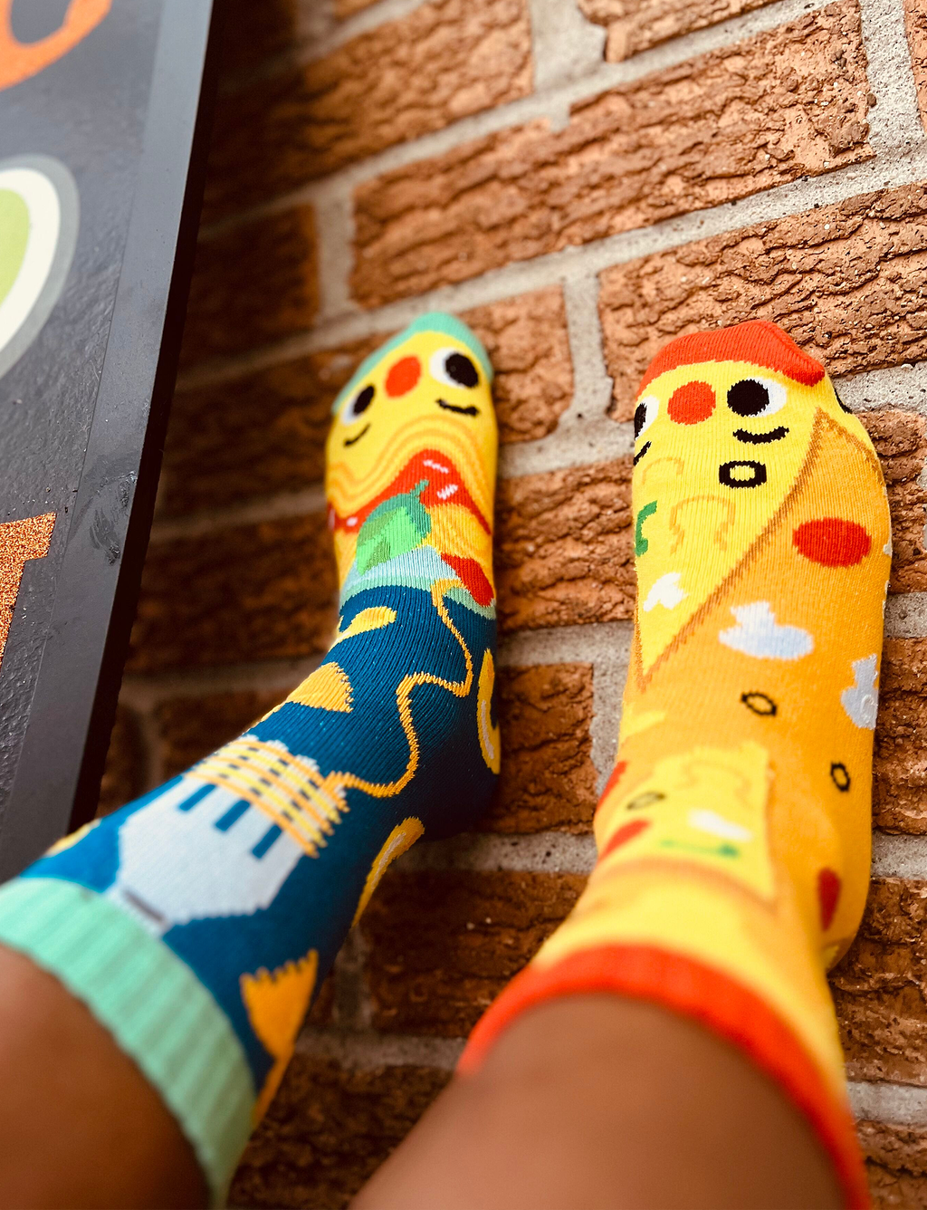 Pals Socks - Pizza & Pasta Mismatched Non-Slip Food Socks for Kids: Ages 9-12
