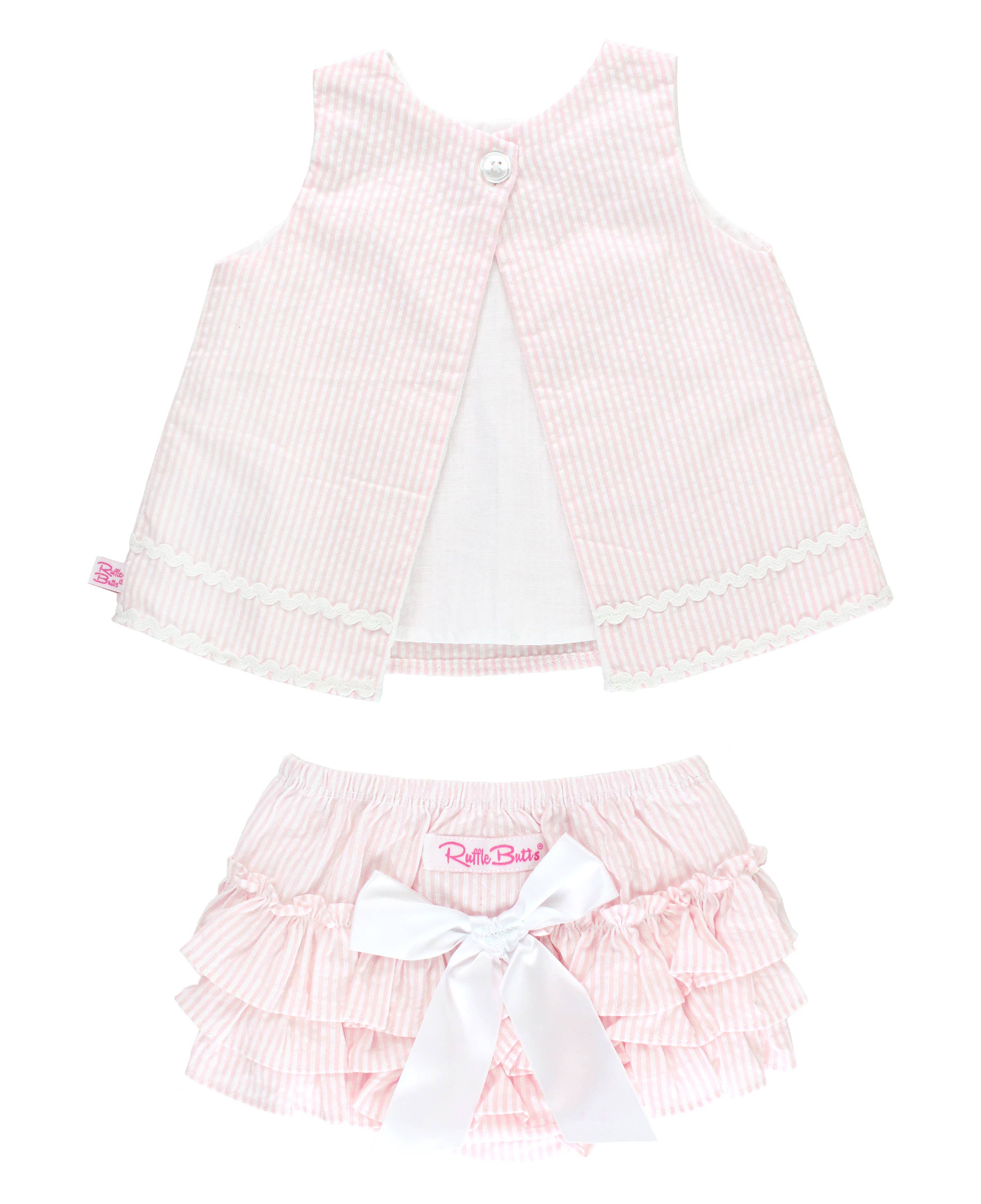 RuffleButts + RuggedButts - Baby Girls Pink Seersucker Ric Rac Swing Top & Bloomer Set
: Pink / 12-18m