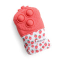 Itzy Ritzy - Itzy Mitt Pop™: Strawberry teething mitten with soft silicone textured strawberry top and strawberry print fabric, perfect baby boutique essential for soothing gums.