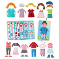 Dress Me Threading & Lacing Game with colorful wooden pieces of clothing, accessories, and character cards designed for imaginative play and fine motor skill development in children.