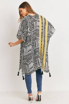 Love and Repeat - TRIBAL PATTERN PRINT TASSELED OPEN FRONT KIMONO: MULTI