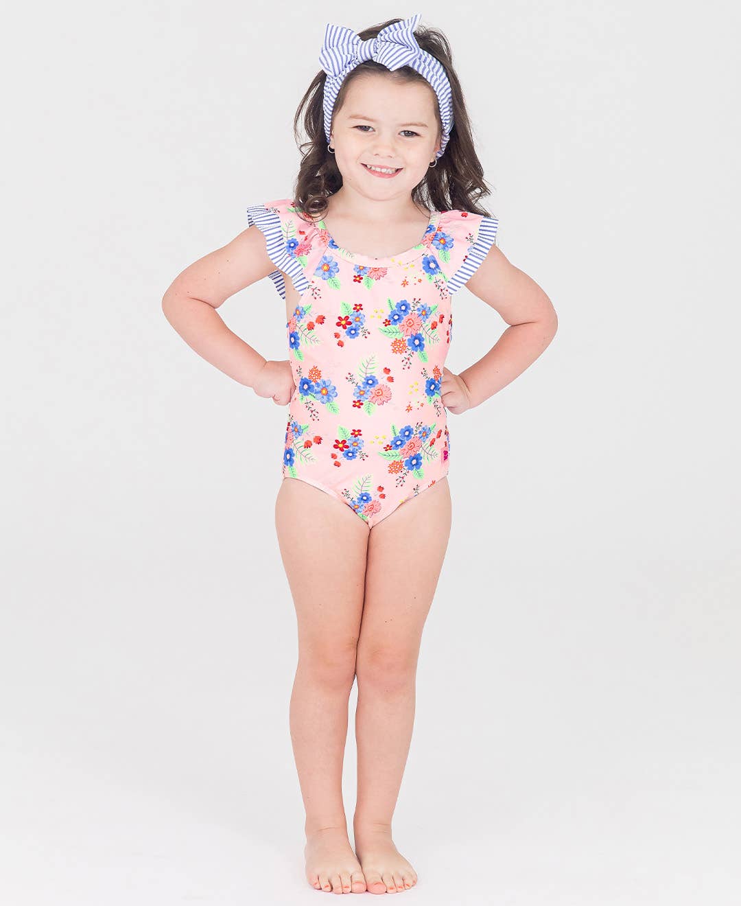 RuffleButts + RuggedButts - Girls Coastal Breeze Floral Bow V-Back One Piece Swimsuit
: Pink / 4T