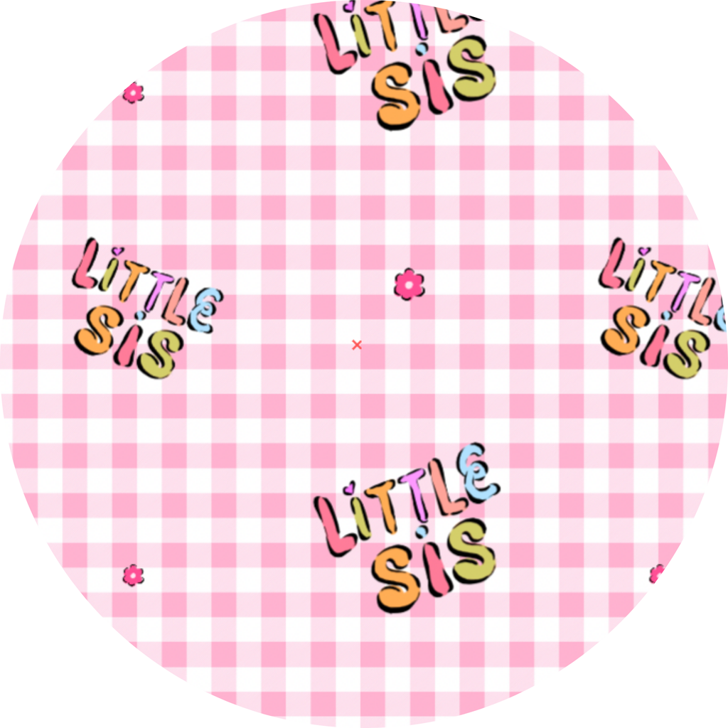 Pink checkered balloon with 'Little Sis' text in various colors on a white background