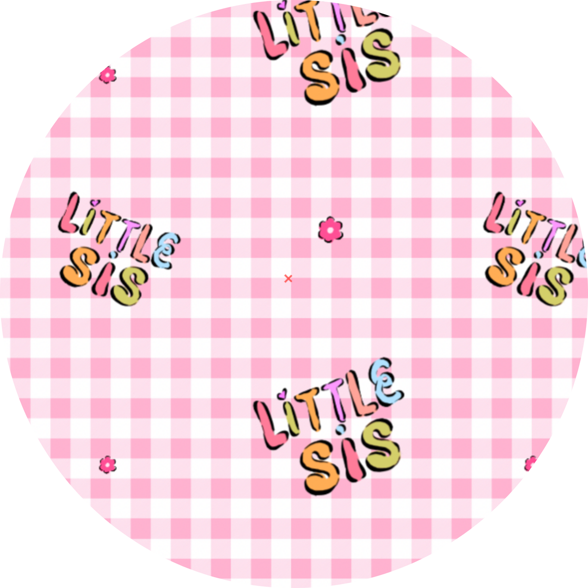 Pink checkered balloon with 'Little Sis' text in various colors on a white background