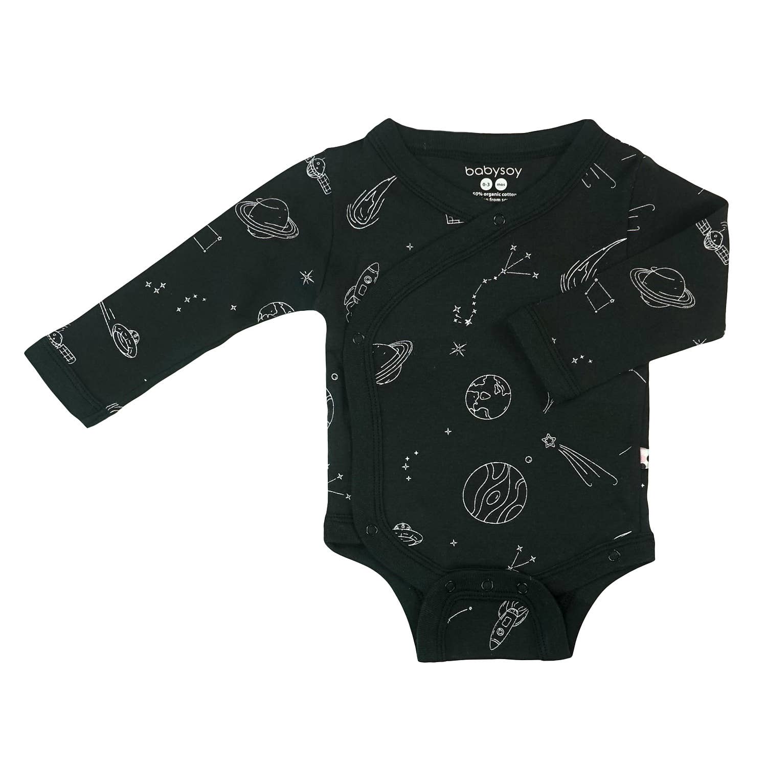babysoy Inc - Babysoy Pattern Long Sleeve Kimono Bodysuit/Onesie: Space Pirate / 12-18m