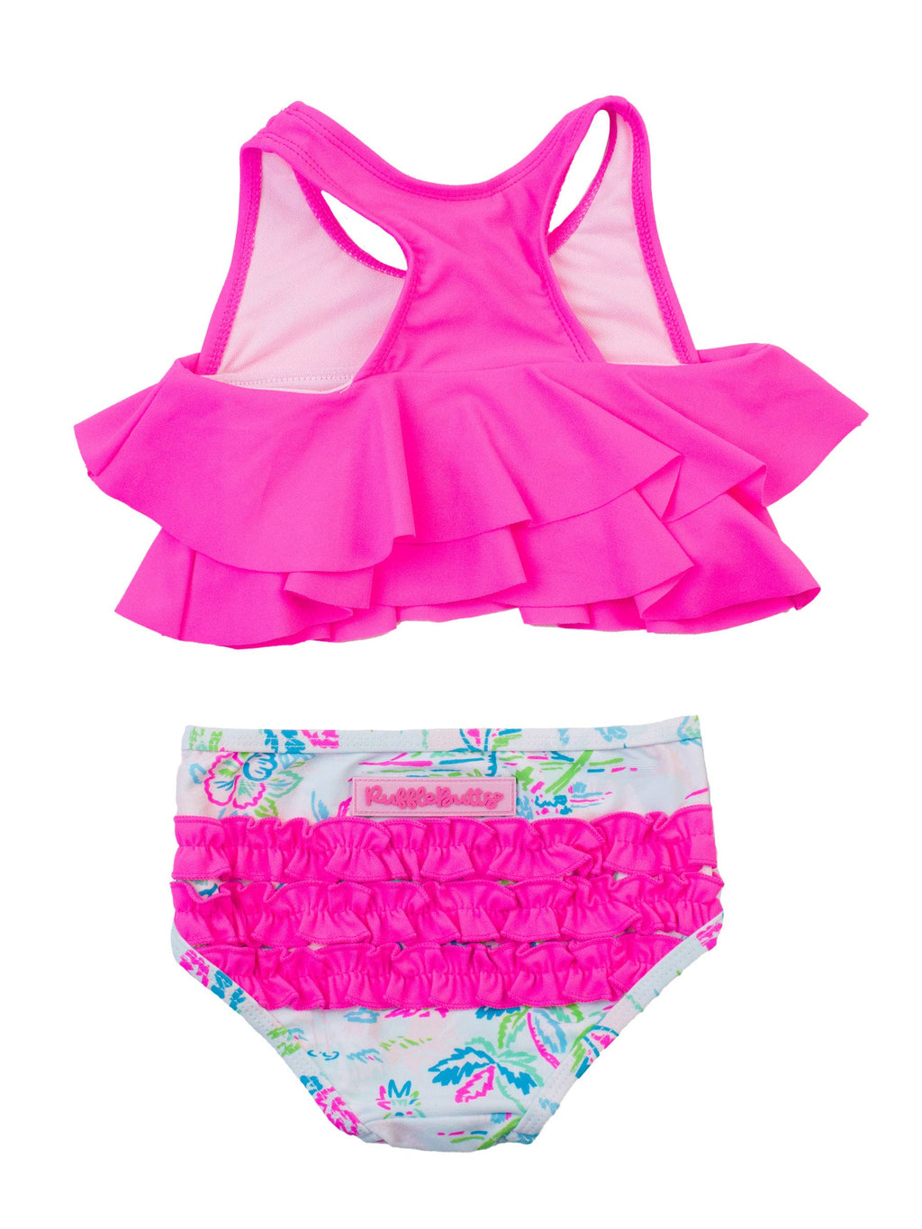 RuffleButts + RuggedButts - Girls Tropical Resort Flounce Bikini 2-Piece Swimsuit with Signature Rear Ruffles
: White / 2T