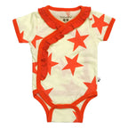 babysoy Inc - Pattern Short Sleeve Ruffle Bodysuit/Onesie: Coral / 18-24m