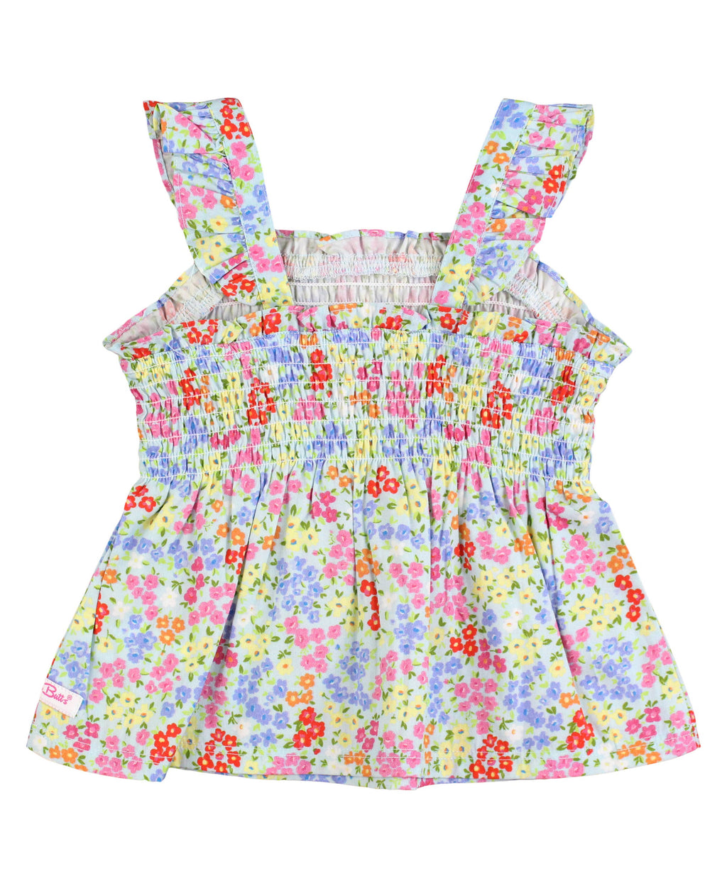 RuffleButts + RuggedButts - Girls Petaling Around Smocked Tank Top: Blue / 6-12m