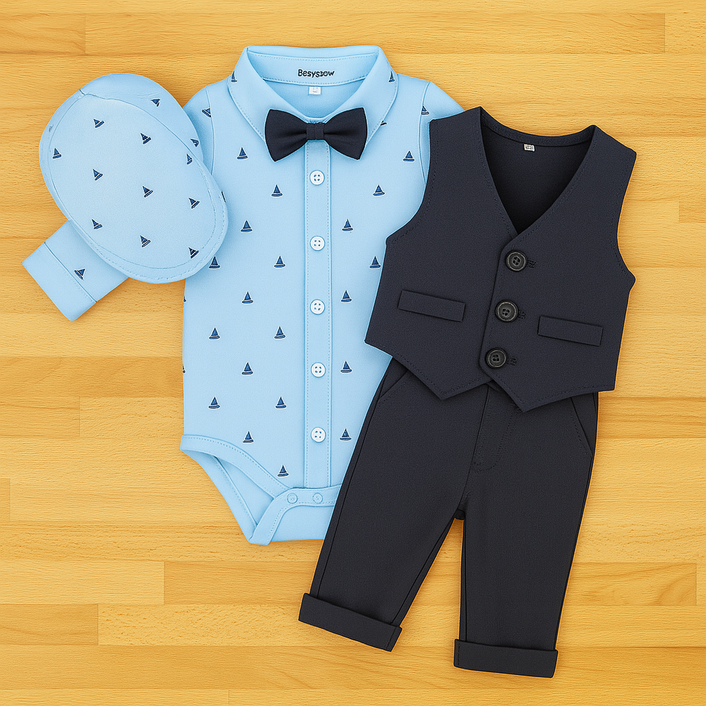 Fennco Styles - Baby Boy Blue Tuxedo 4pcs Formal Wear Outfit: 18-24m
