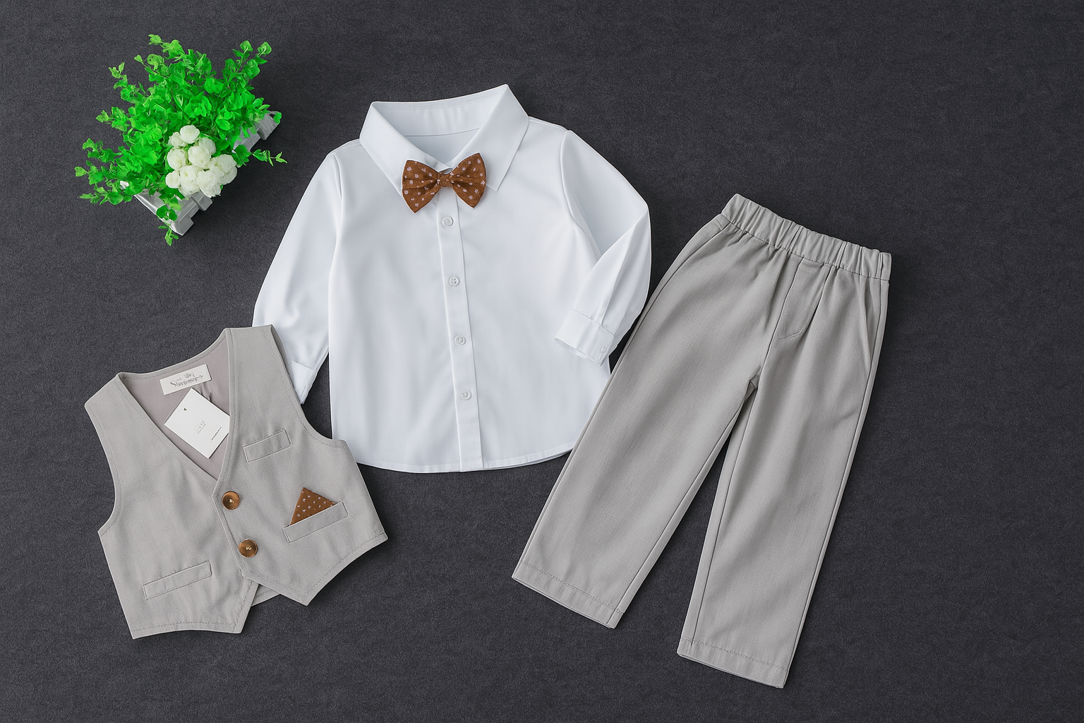 Fennco Styles - Grey & White 4pcs Tuxedo Boy Outfit: 1-2T