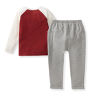 Burt's Bees Baby - Thermal Organic Boy Tee & Pants Set - Brick Red featuring a cozy long-sleeve tee with brick red body and white sleeves paired with soft grey pants, perfect for stylish kids clothing and cozy baby essentials.