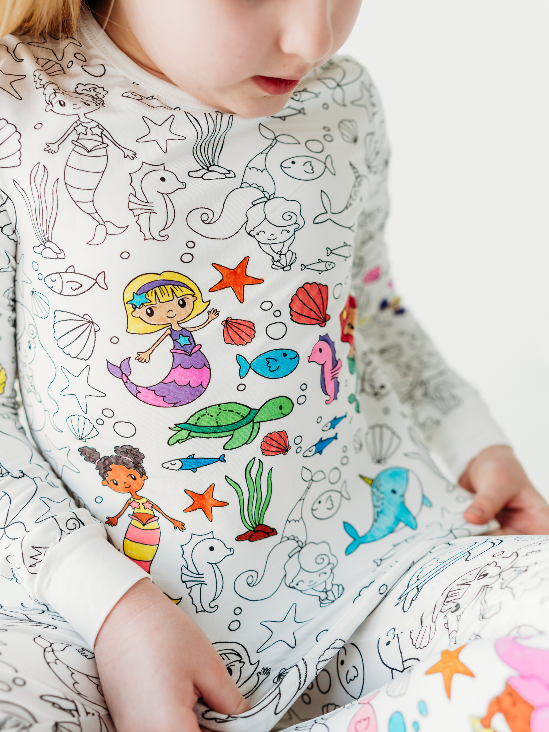 Bee Colorful Co. - Mermaid Coloring Pajamas 2 piece set made from Bamboo: 3T