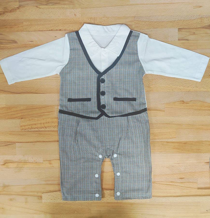 Fennco Styles - Houndstooth 3D Bowtie Baby Tuxedo Jacket & Romper : 18-24m