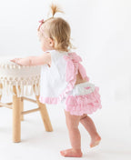 RuffleButts + RuggedButts - Baby Girls White and Pink Swiss Dot Swing Top & Bloomer Set
: White / 3-6m