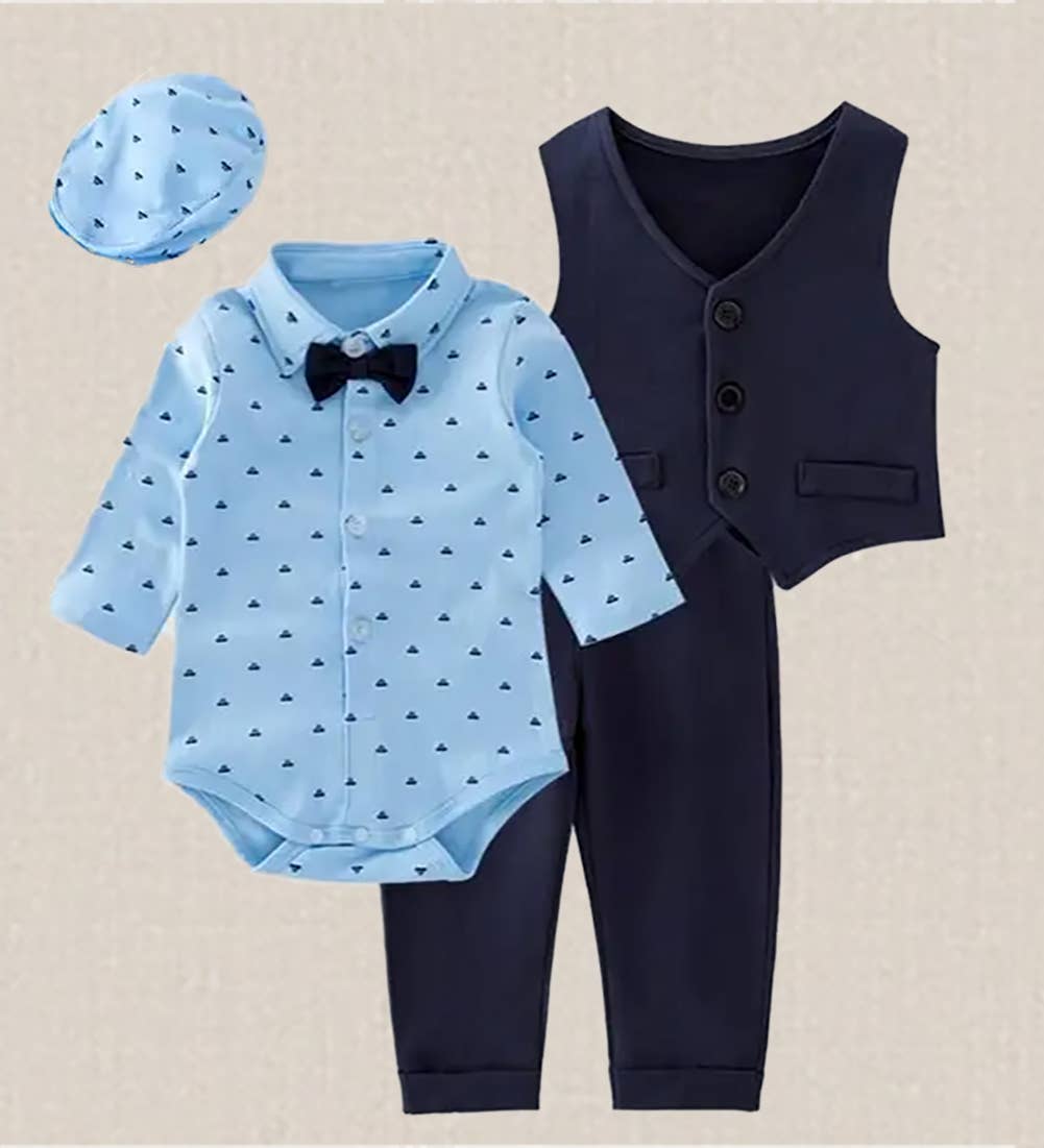 Fennco Styles - Baby Boy Blue Tuxedo 4pcs Formal Wear Outfit: 6-12m