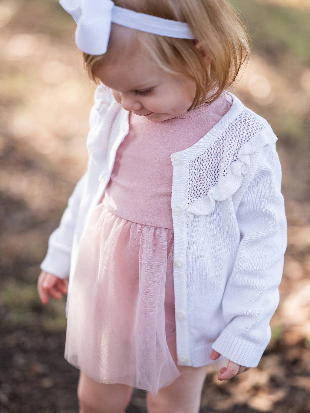 RuffleButts + RuggedButts - Girls Off-White Sweater Knit Ruffle Trim Cardigan
: White / 3T