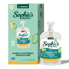 Sophie's Organics - Mango To Tango (6-pack) featuring mango and butternut squash purée in eco-friendly pouches, perfect for babies 6 months and older from a curated children’s boutique.