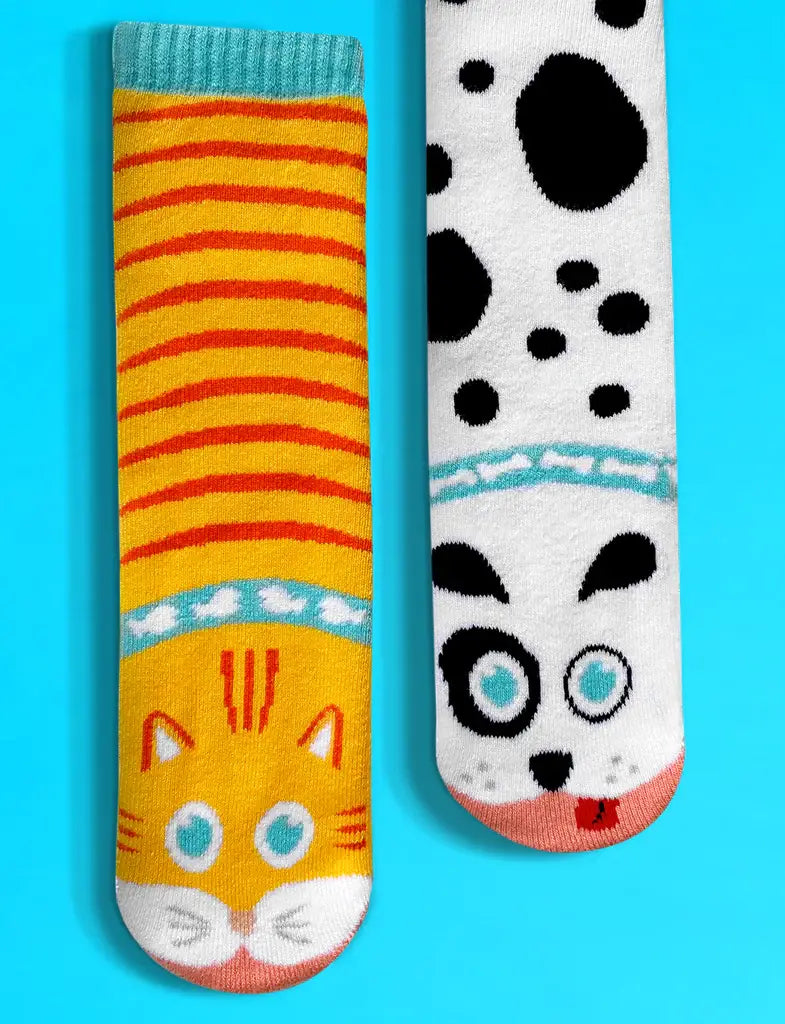 Pals Socks - Cat & Dog Fun Mismatched Non-Slip Kids Socks: Ages 9-12