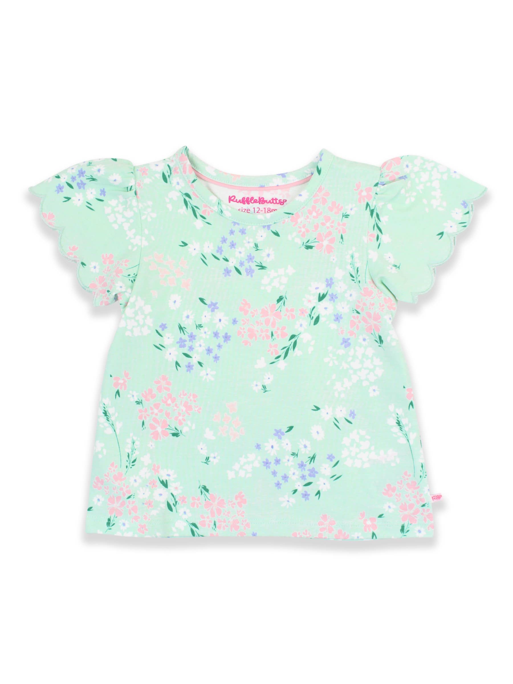 RuffleButts + RuggedButts - Girls Mint Meadow Scallop Tee
: Green / 3T