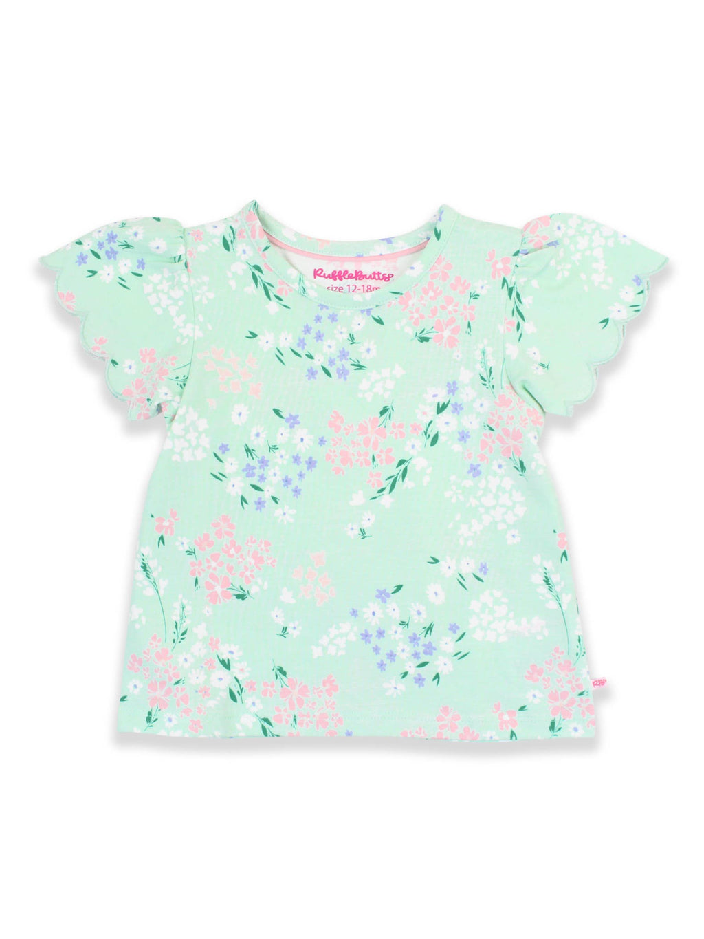 RuffleButts + RuggedButts - Girls Mint Meadow Scallop Tee
: Green / 4T