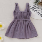 Fennco Styles - Front Tie Bowknot Gauze Cotton Girl Dress: Purple / 1-2T